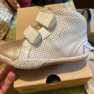 Gold and white PLAE shoes for kids